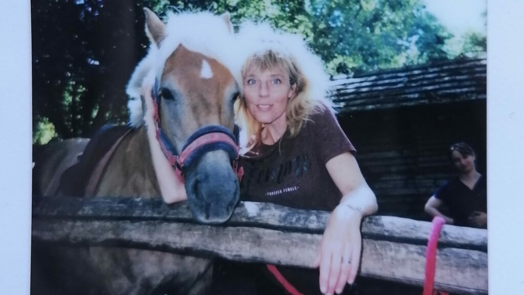woman with horse on polaroid picture
